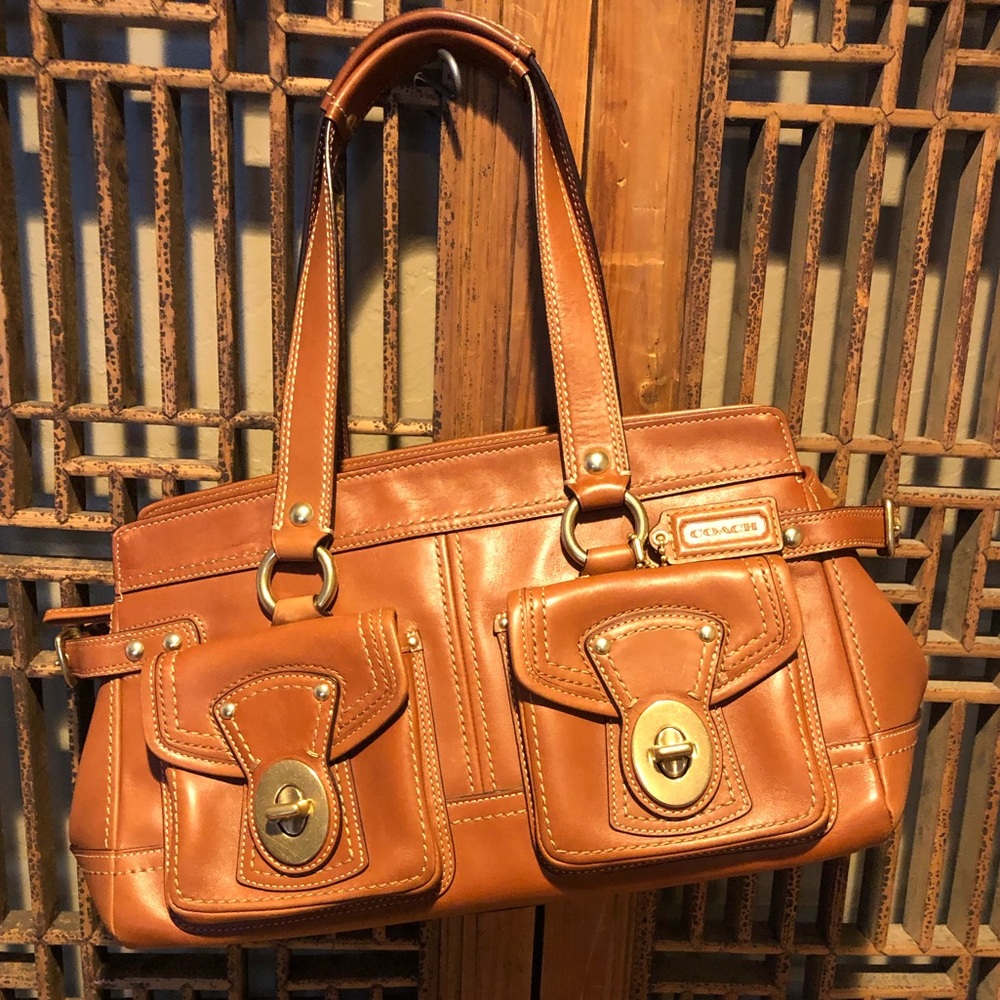 Vintage Coach Large Legacy Turnlock Pockets Zip Sa…